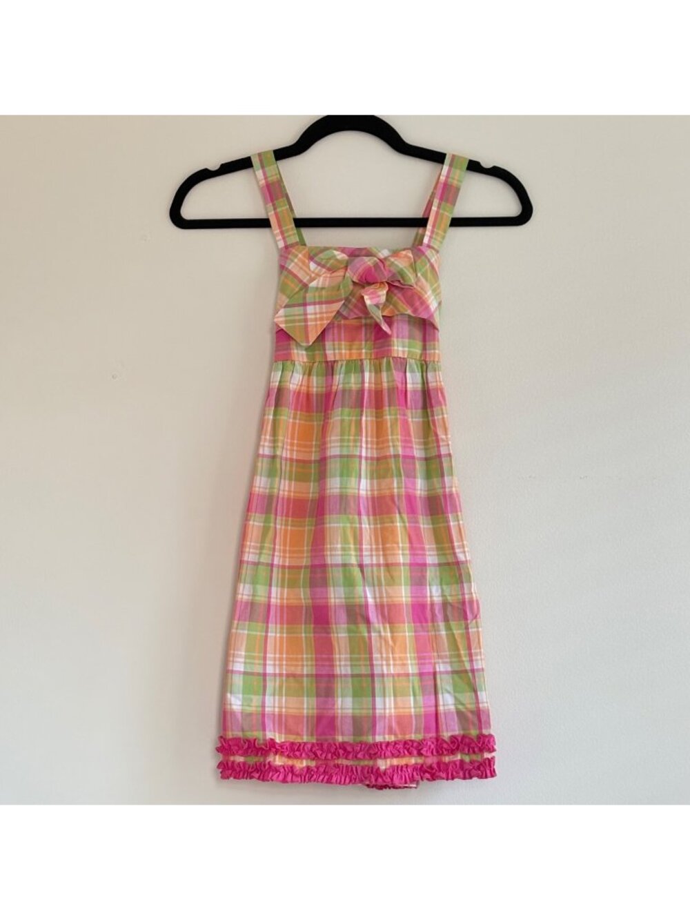 NWT Hartstrings Girls Plaid Sundress Pink Orange Ruffle Hem Summer/Spring Dress